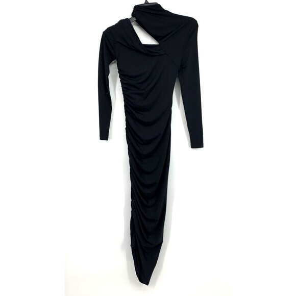 Revolve Misha Dress Clotilde Black One Shoulder Long Sleeve Ruched - Picture 10 of 14